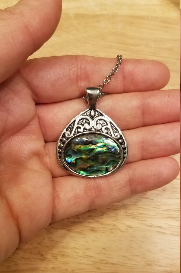 Large Silver Abalone Shell Pendant necklace