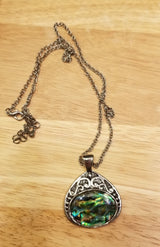 Large Silver Abalone Shell Pendant necklace