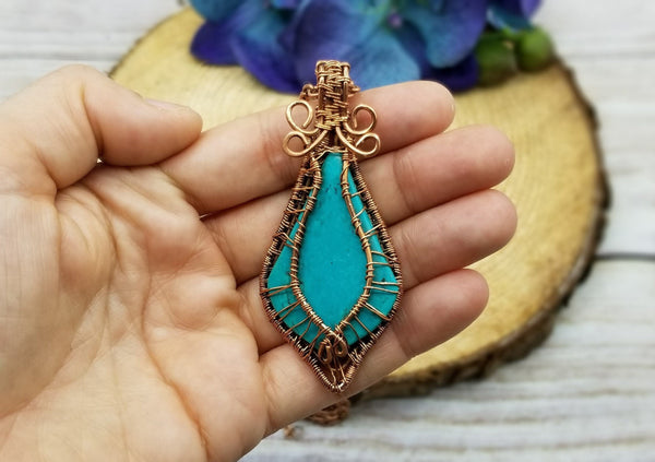 Handmade Spelled Turquoise, Copper Wire Wrapped Pendant Necklace *Elevate Your Energy* Jewelry for Healing Protection