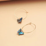 Spelled Abalone Shell Mother of Pearl Butterfly Earrings w GIFT BOX 18k Gold Oval Hoop Crystal Birthday Christmas Anniversary Wedding