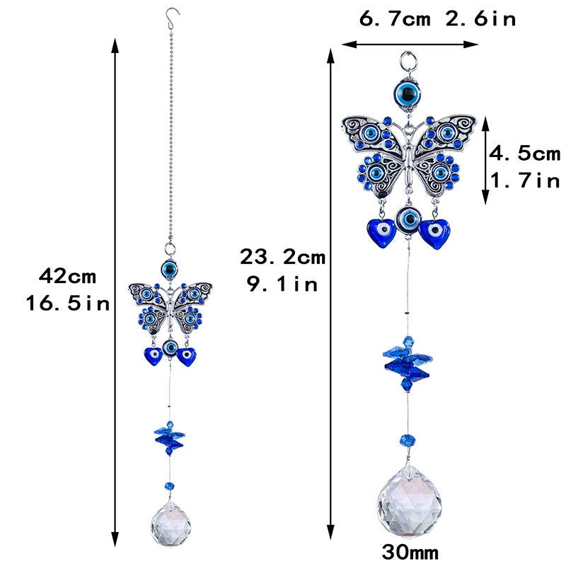 Evil Eye Blue Butterfly Suncatcher Crystal Sun Catcher Prism Ball Rainbow Maker Wind Chime Window Decoration Home Nursery Decor Gift For Her