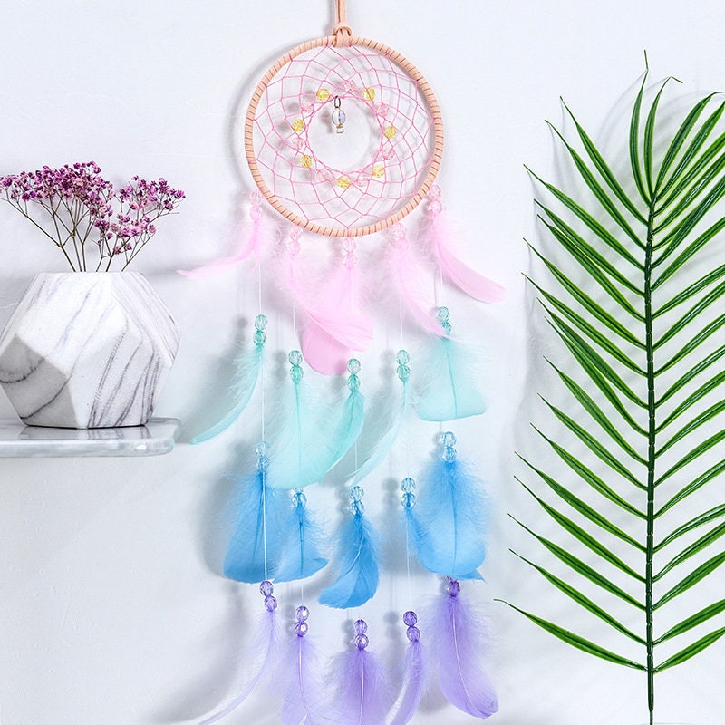 Feather Dream Catcher, Pink, Mint, Lavender, Blue, Dreamcatcher Large Nursery Wall Hanging Decor, Fairy Lights