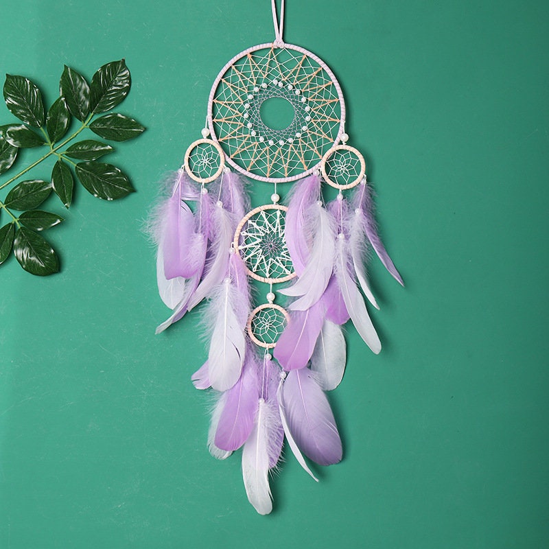 Lavender Native American Feather Dreamcatcher Wall Art Decoration Girl Nursery Zen Boho Large Decor White Orange Pearls Pearl Beads