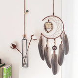 Nordic Rustic Owl Dreamcatcher Crescent Moon Unique Wall Art Spirit Animal Unisex Boys Girls Room Decor Brown Spotted Guinea Fowl Feathers