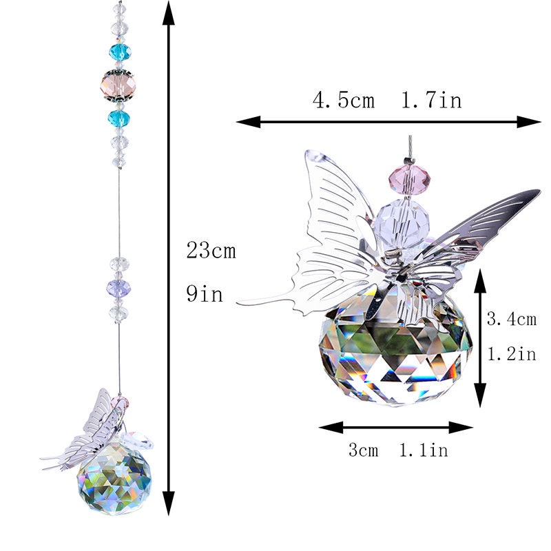 Butterfly Crystal Suncatcher FREE GIFT BOX Pink Blue Prism Rainbow Maker Window Home Nursery Decoration Girl Boy Baby