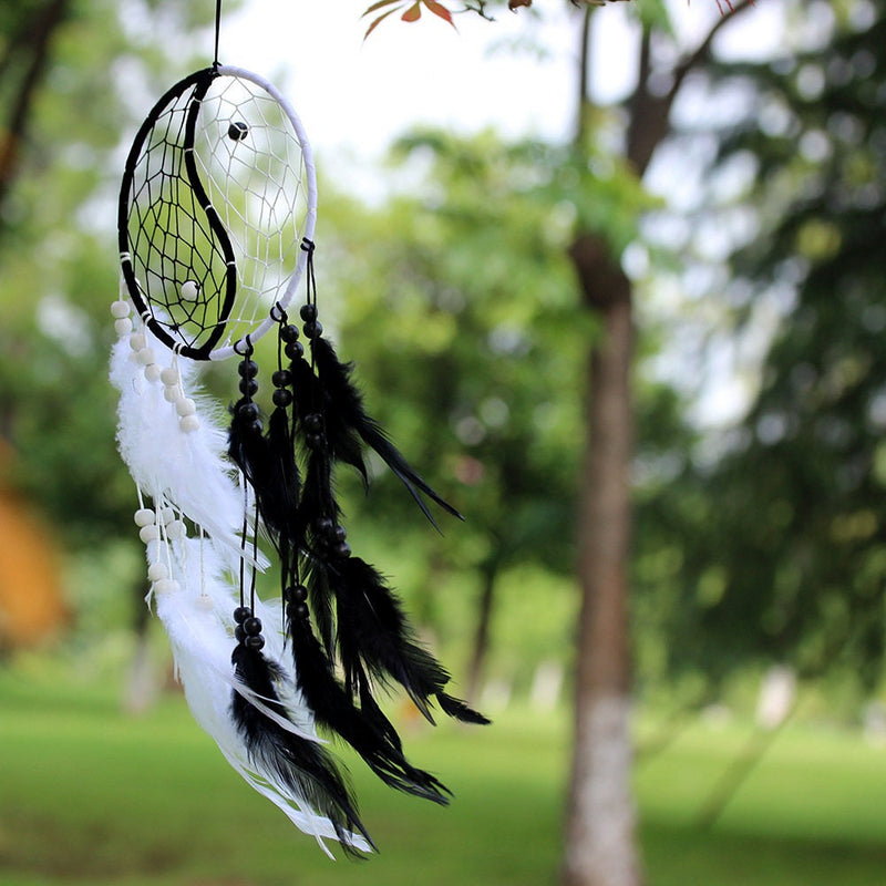 Black White Ying Yang Dream Catcher Feather Beaded Dreamcatcher Unique Wall Hanging Decoration Unisex Nursery Zen Decor House Christmas Gift