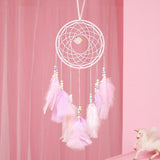 Pale Pink Dream Catcher Unicorn Dreamcatcher Planet Charm Beaded Feather Unique Wall Art Decoration Girl Nursery Kids Room Decor