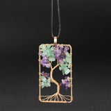 Spelled Wire Wrapped Tree of Life Pendant Necklace Amethyst Aventurine Crystal Silver Gold Handmade Rear View Mirror Car Charm Healing Gift