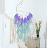 Purple Mint Crescent Moon Dream Catcher Teal Feather Dreamcatcher Beaded Unique Wall Art Decoration Girl Boy Nursery Zen Boho Hippie Chic