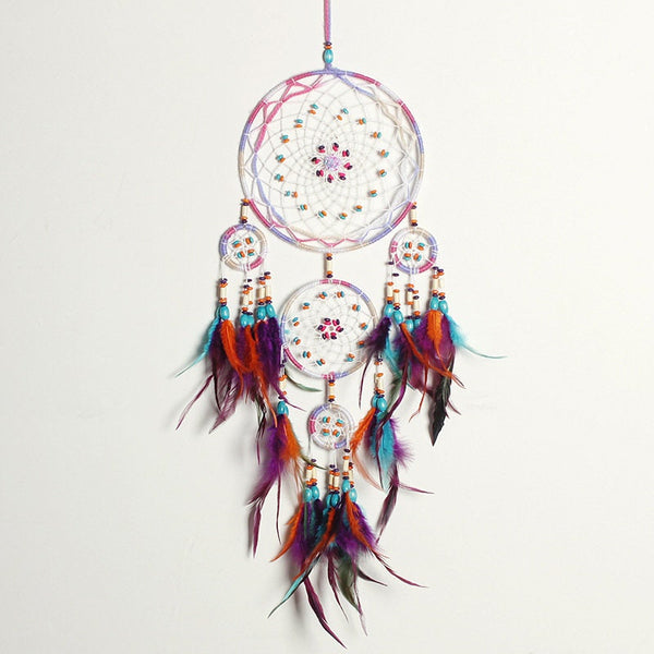 Rainbow Native American Feather Dreamcatcher Flower Rose Unique Wall Large Dream Catcher Art Girl Boy Nursery Zen Boho Decor Wood Beads