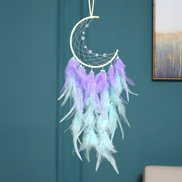 Purple Mint Crescent Moon Dream Catcher Teal Feather Dreamcatcher Beaded Unique Wall Art Decoration Girl Boy Nursery Zen Boho Hippie Chic