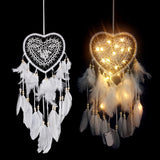 Lace Heart Dream Catcher Dreamcatcher with LED Lights White Feather Beaded Unique Wall Art Decoration Nursery Boho Decor Valentines Day Gift