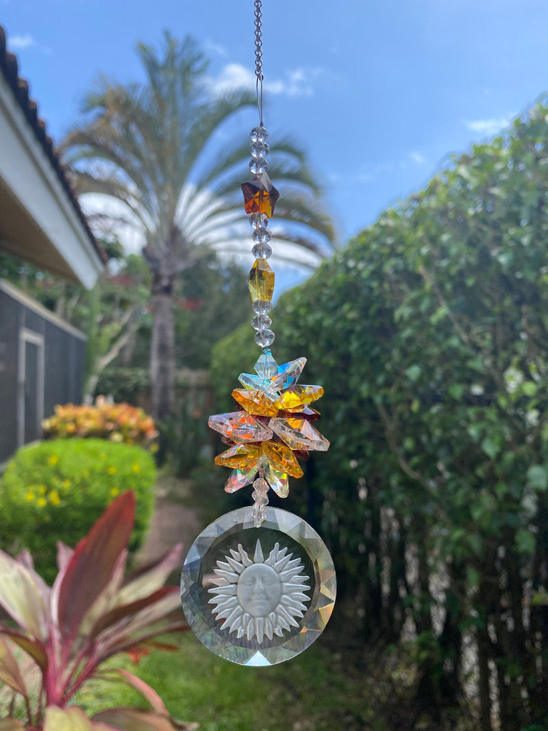 Crescent Moon & Sun Suncatcher Set Prism Ball Rear View Mirror Car Charm Crystal Decor Rainbow Maker Bridesmaid Window Hangings