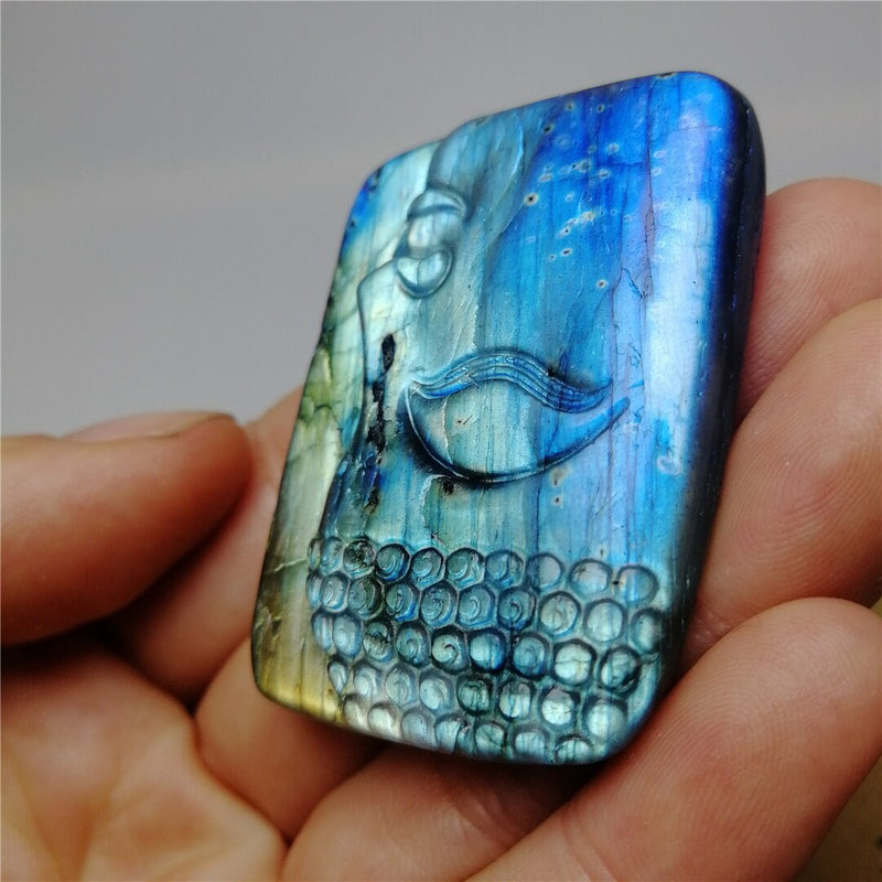 HIGH FLASH Labradorite Buddha Hand Carved Crystal Rectangle Square Altar Tile High Birthday Christmas Anniversary Wife Girlfriend Gift Alter