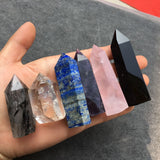 2.1-3.5" Self Standing Clear Quartz Amethyst Obsidian Rose Quartz Lapis Lazuli Black Tourmaline Obelisk Tower Points Crystal Lot 6 Crystals