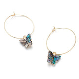 Spelled Abalone Shell Mother of Pearl Butterfly Earrings w GIFT BOX 18k Gold Oval Hoop Crystal Birthday Christmas Anniversary Wedding