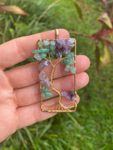 Spelled Wire Wrapped Tree of Life Pendant Necklace Amethyst Aventurine Crystal Silver Gold Handmade Rear View Mirror Car Charm Healing Gift