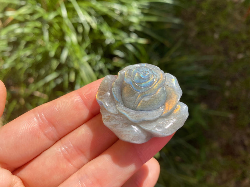 Rare High Flash Labradorite Rose Hand Carved Crystal Flower Gift to Say I Love You Christmas Birthday Anniversary Gift Stocking Stuffers