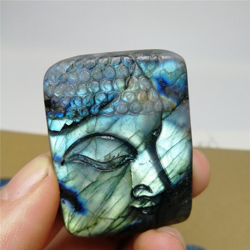 HIGH FLASH Labradorite Buddha Hand Carved Crystal Rectangle Square Altar Tile High Birthday Christmas Anniversary Wife Girlfriend Gift Alter