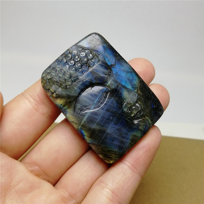 HIGH FLASH Labradorite Buddha Hand Carved Crystal Rectangle Square Altar Tile High Birthday Christmas Anniversary Wife Girlfriend Gift Alter