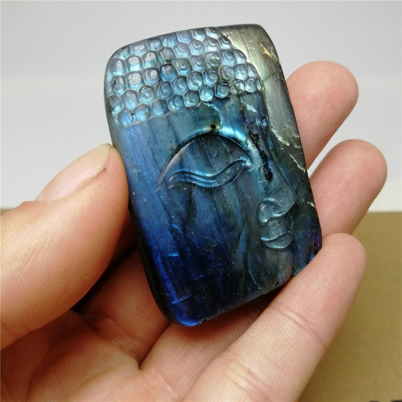 HIGH FLASH Labradorite Buddha Hand Carved Crystal Rectangle Square Altar Tile High Birthday Christmas Anniversary Wife Girlfriend Gift Alter