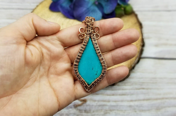 Handmade Spelled Turquoise, Copper Wire Wrapped Pendant Necklace *Elevate Your Energy* Jewelry for Healing Protection