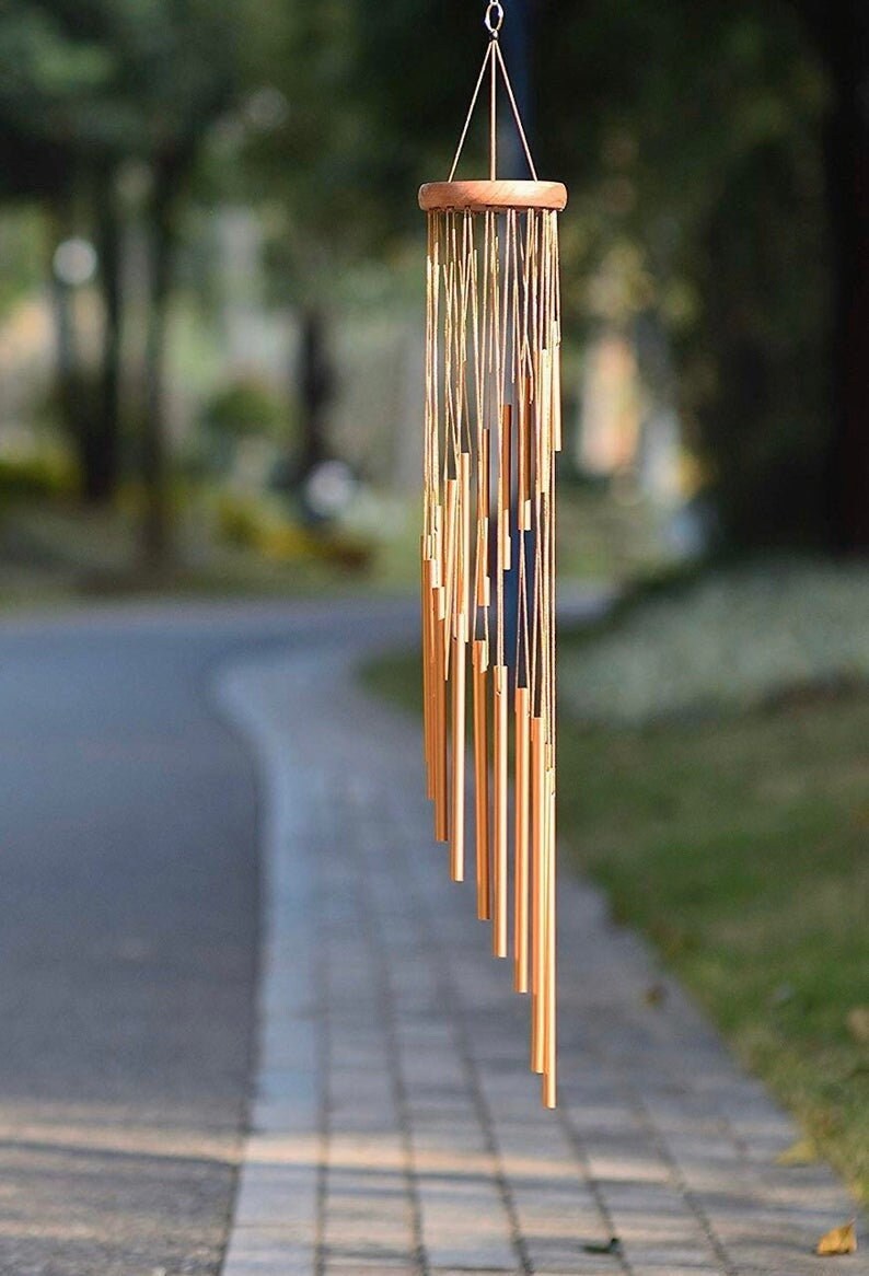 Wind Chime SOUND in DESCRIPTION! Large 36" Amazing Grace Gold Spiral Garden Patio Indoor Outdoor Memorial Sympathy Housewarming Gift