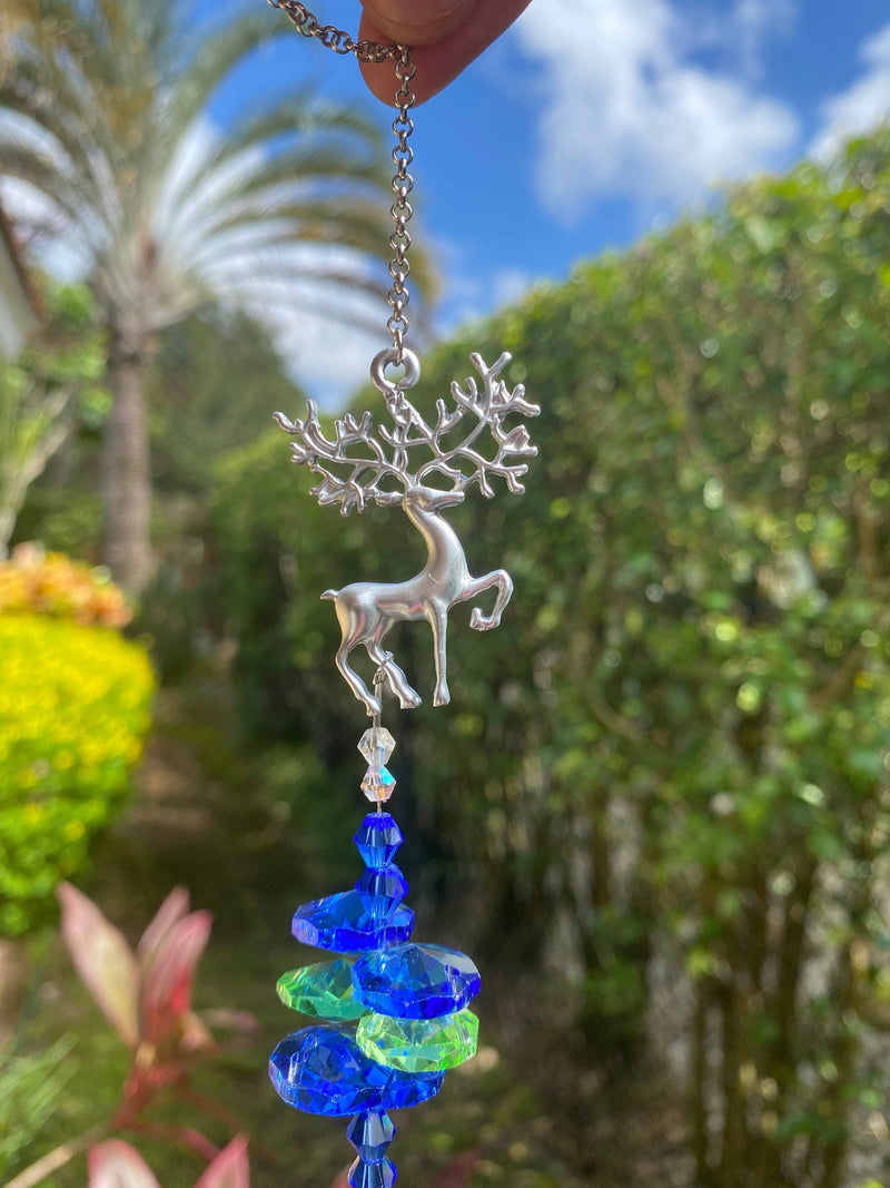 One Reindeer Elk Suncatcher ONLY Crystal Pendant Christmas Ornament Winter Rudolph Sun Catcher Car Charm Rainbow Maker Hanging Window Decor