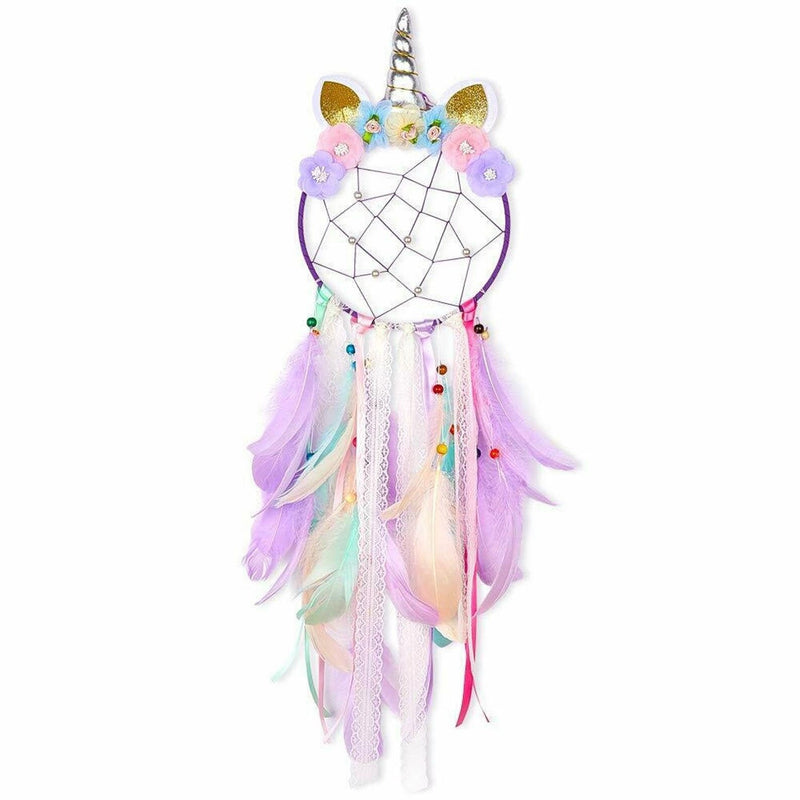 Purple Unicorn Floral Feather Beaded Dream Catcher Fairy Light Unique Wall Art Girls Kids Room Large Lavender Teal Mint Dreamcatcher Nursery