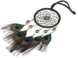 Peacock Feather Dream Catcher, Gold Beads Handmade Dreamcatcher Home Wall Decor, Car Charm Unisex Boy Girl Nursery