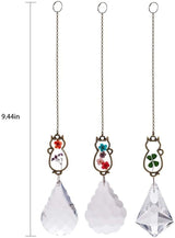 Choose 1 or Set of 3 Cat Suncatcher Dried Flowers 4 Leaf Clover Pendant Crystal Ornament Home Garden Window Kitty Birthday Bridesmaid Gift