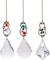 Choose 1 or Set of 3 Cat Suncatcher Dried Flowers 4 Leaf Clover Pendant Crystal Ornament Home Garden Window Kitty Birthday Bridesmaid Gift