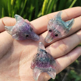 A+ Natural Rainbow Fluorite Quartz Carved Crystal Wolf Wolves Altar Alter Tile Birthday Anniversary Girlfriend Friend Unique Gift Bag Box