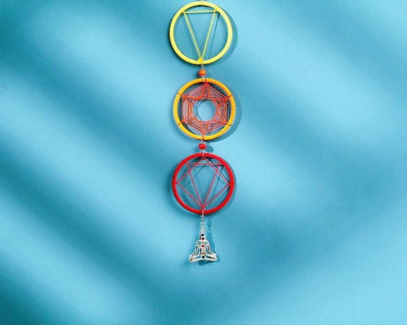 Chakra Symbols Rainbow Dreamcatcher, 7 Rings Large Buddha Symbol Wall Hanging Decor Car Pendant Sacred Geometry Birthday Gift Christmas Gift