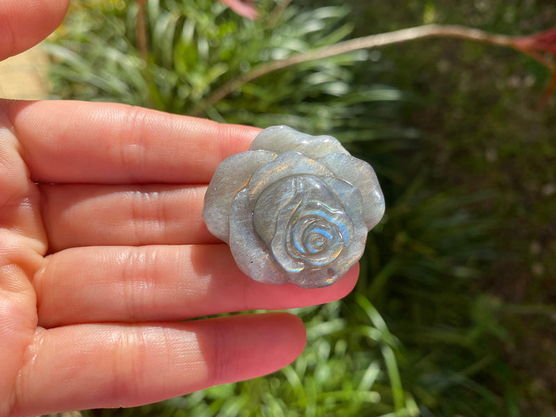 Rare High Flash Labradorite Rose Hand Carved Crystal Flower Gift to Say I Love You Christmas Birthday Anniversary Gift Stocking Stuffers