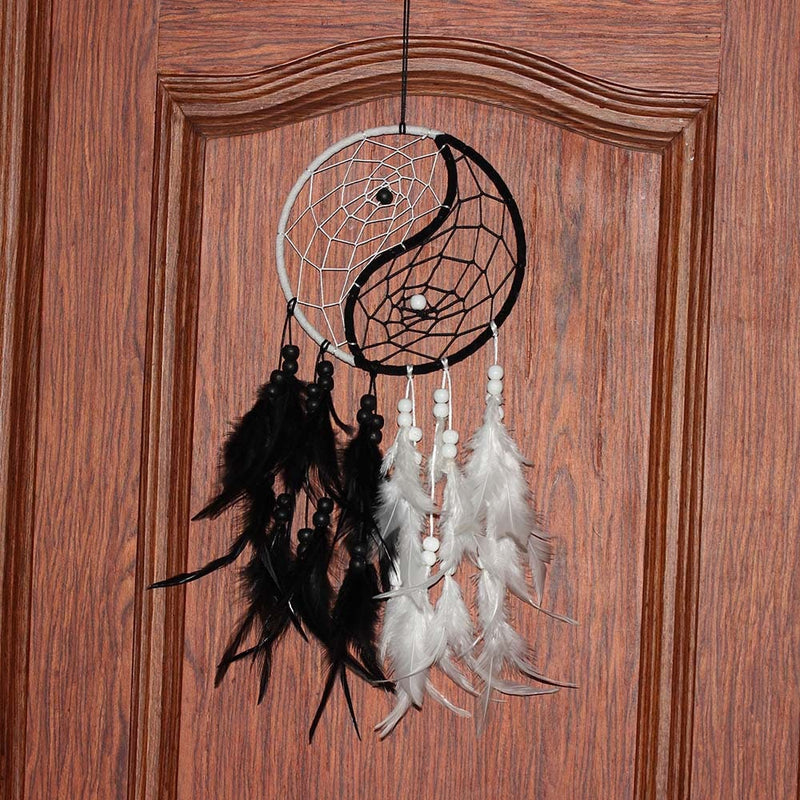 Black White Ying Yang Dream Catcher Feather Beaded Dreamcatcher Unique Wall Hanging Decoration Unisex Nursery Zen Decor House Christmas Gift