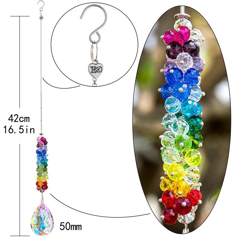 Large Teardrop Bead Suncatcher AB Crystal Sun Catcher Chakra 50mm Prism Rear View Mirror Car Charm Pendant Decor Rainbow Maker Bridesmaid