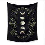 XL 60x80" Moon Phase Tapestry Lights Black Background Floral Greenery Astrology Tarot Solar Eclipse Sky Bedroom Large LED Remote Control