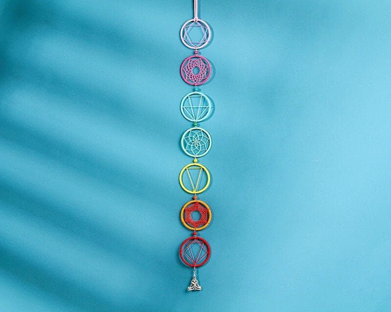 Chakra Symbols Rainbow Dreamcatcher, 7 Rings Large Buddha Symbol Wall Hanging Decor Car Pendant Sacred Geometry Birthday Gift Christmas Gift