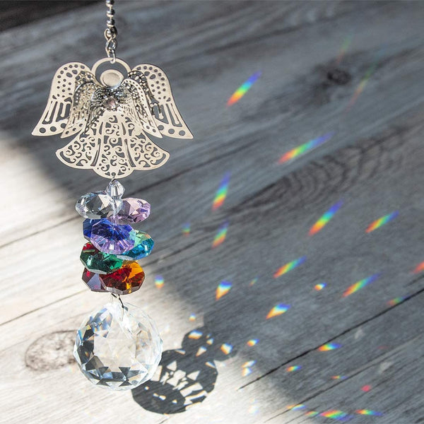 Guardian Angel Suncatcher Car Charm, Rainbow Crystal Suncatcher Prism Rear View Mirror Decor Rainbow Maker Window Hangings Birthday Sympathy