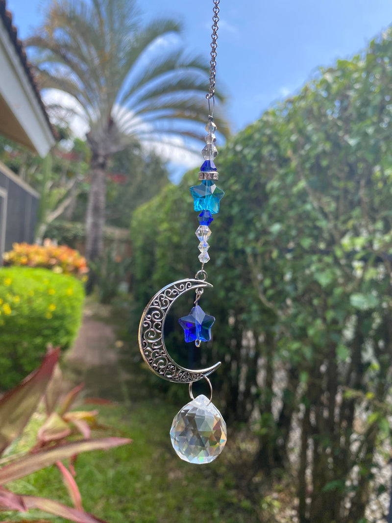 Crescent Moon & Sun Suncatcher Set Prism Ball Rear View Mirror Car Charm Crystal Decor Rainbow Maker Bridesmaid Window Hangings