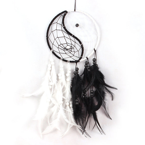 Black White Ying Yang Dream Catcher Feather Beaded Dreamcatcher Unique Wall Hanging Decoration Unisex Nursery Zen Decor House Christmas Gift