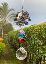 Guardian Angel Suncatcher Car Charm, Rainbow Crystal Suncatcher Prism Rear View Mirror Decor Rainbow Maker Window Hangings Birthday Sympathy