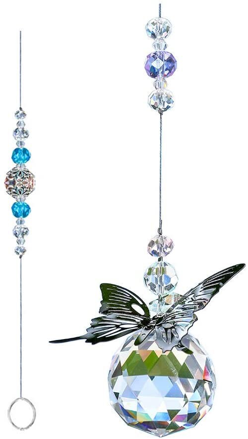 Butterfly Crystal Suncatcher FREE GIFT BOX Pink Blue Prism Rainbow Maker Window Home Nursery Decoration Girl Boy Baby