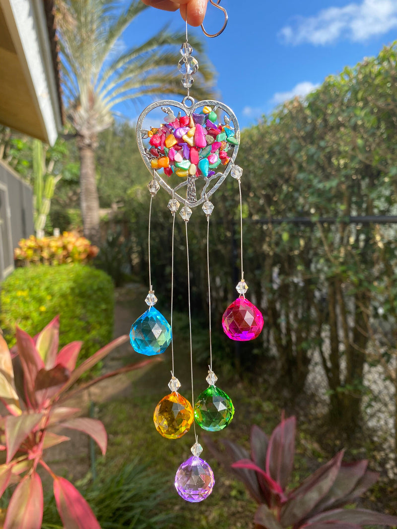 Quartz Heart Tree of Life Crystal Sun Catcher Prism Suncatcher Rear View Mirror Car Charm Ball Rainbow Maker Nursery Valentines Day Gift