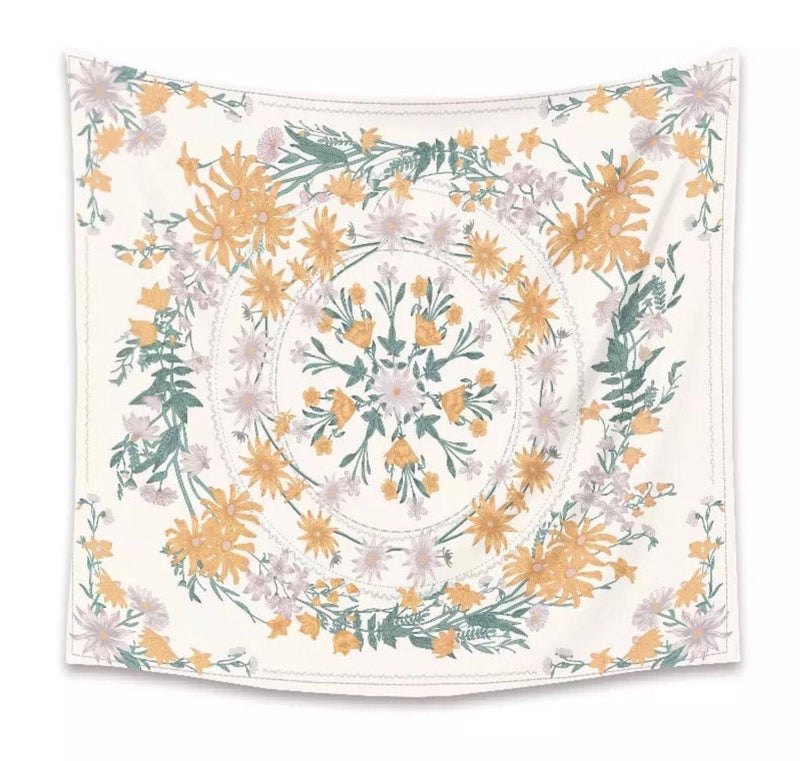 XL 60x80" Yellow Floral Daisy Mandala Boho Medallion Hippie Black Light Tapestry Festival Wall Hanging Bedroom Decor Large Remote Gift