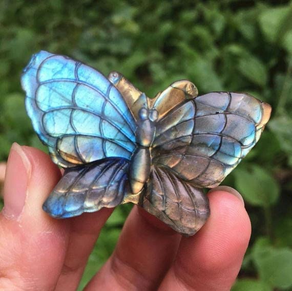 HIGH FLASH Labradorite Butterfly Hand Carved Crystal from Madagascar Altar Tile Birthday Anniversary Friend Christmas Gift Alter Tile