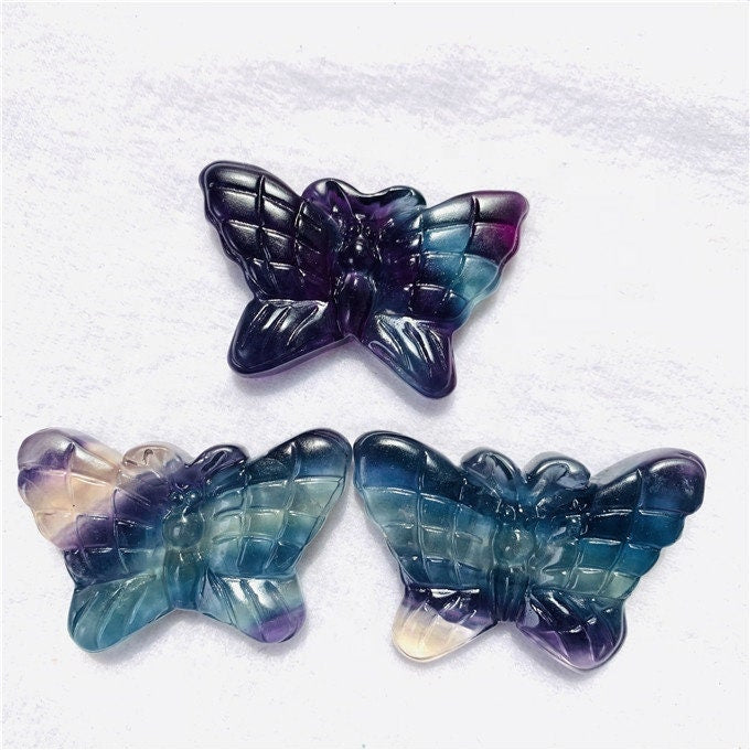 Rainbow Fluorite Butterfly Hand Carved Crystal Altar Tile Birthday Christmas Anniversary Wife Girlfriend Friend Gift Alter Tile Purple Green