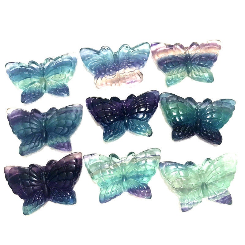 Rainbow Fluorite Butterfly Hand Carved Crystal Altar Tile Birthday Christmas Anniversary Wife Girlfriend Friend Gift Alter Tile Purple Green