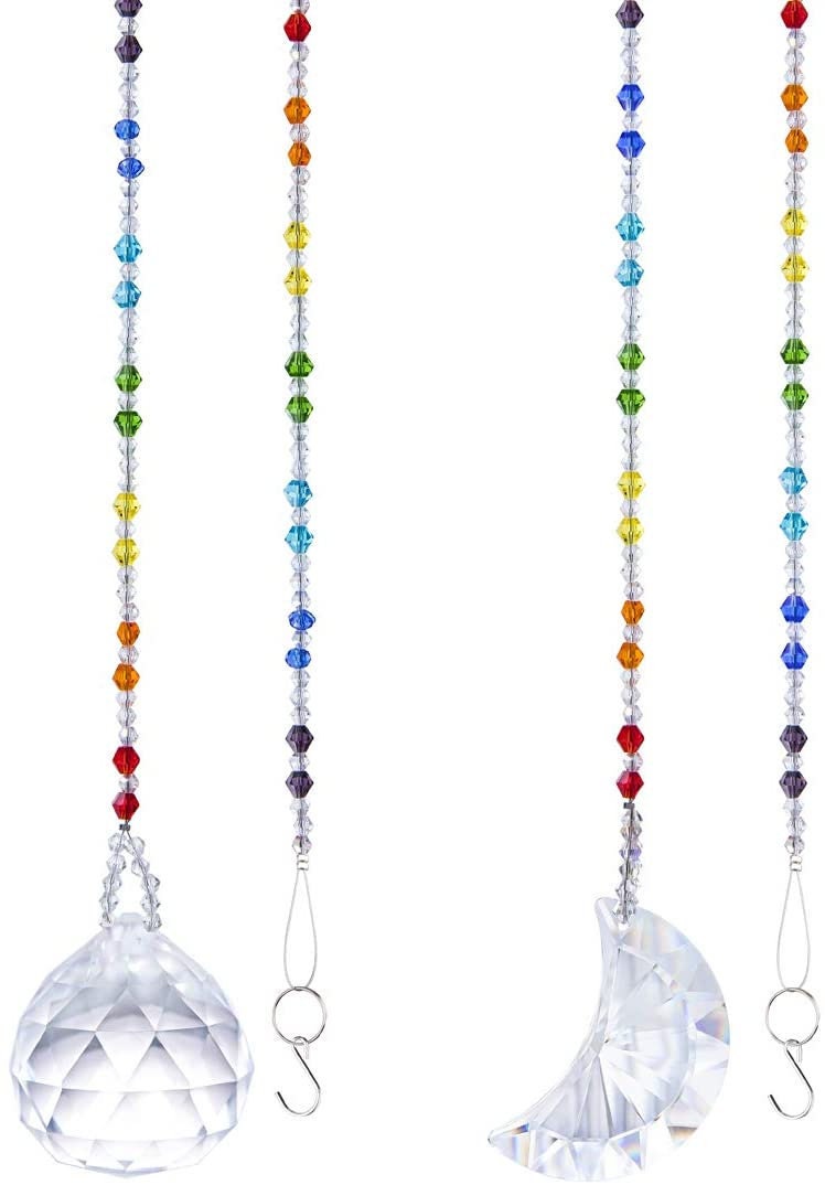 Crescent Moon & Sun Suncatcher Set Chakra Prism Sun Catcher Rear View Mirror Car Charm Crystal Ornament Gift Decor Rainbow Maker Bridesmaid